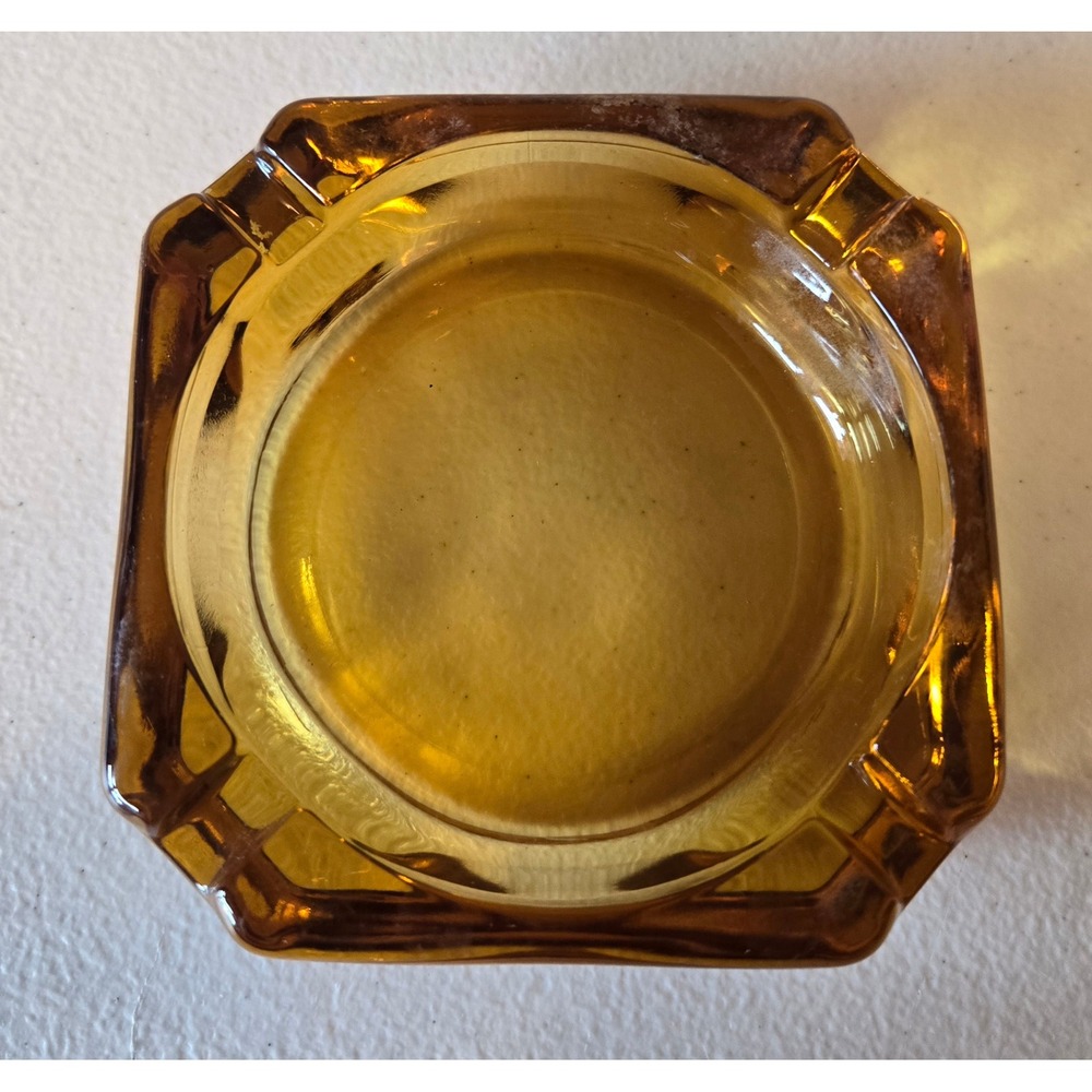 Vintage Glass Ashtray Lot Clear Amber Heavy MCM Tobacciana Barware 3pc - Picture 2 of 7